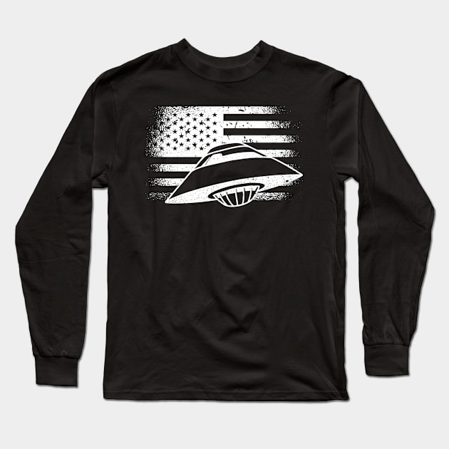 Ufo USA Alien Abduction Flying Saucer Long Sleeve T-Shirt by Anassein.os
